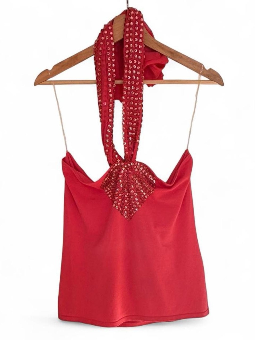 Y2K Rhinestone Candy Pink Halter Top Medium Going Out Party